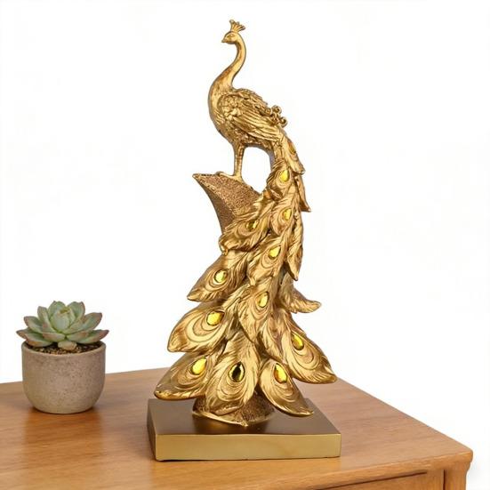 Peacock Ornament Resin Sculpture Decorative Figurine Home Office Garden Decor Artistic Tabletop Accent