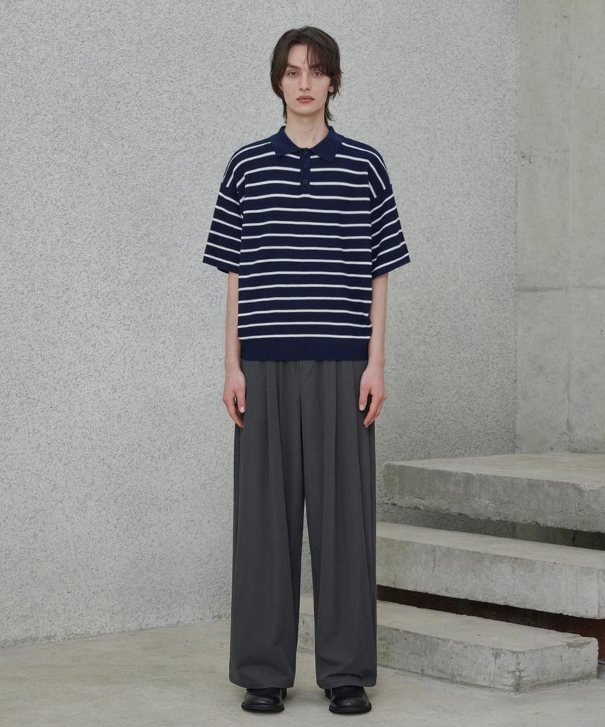 GLW Striped Collar Half Knit Navy