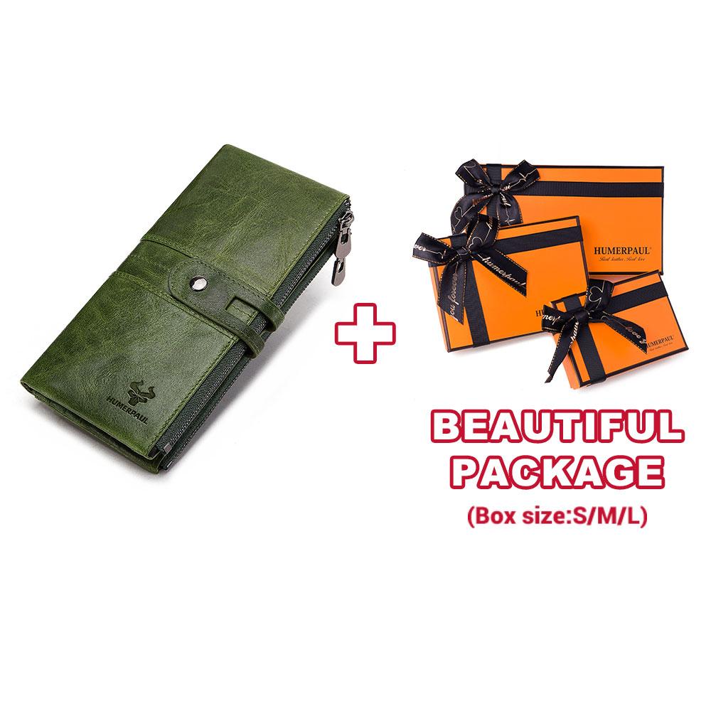 Humerpaul Genuine Leather Women Long Wallet RFID Blocking Multifunction Slim Hasp Purse Card Case