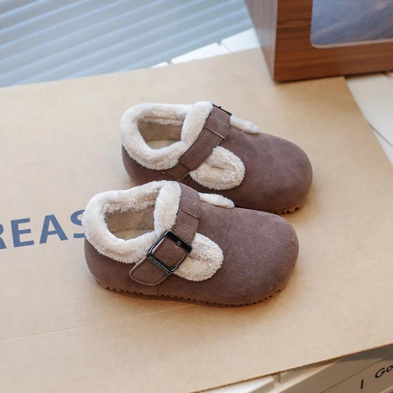 2024 Enfants Garder au Chaud Ballerines pour Filles Garçons Hiver Nouvelle Mode Style Coréen Semelle Souple Antidérapantes Chaussures Décontractées Polyvalentes