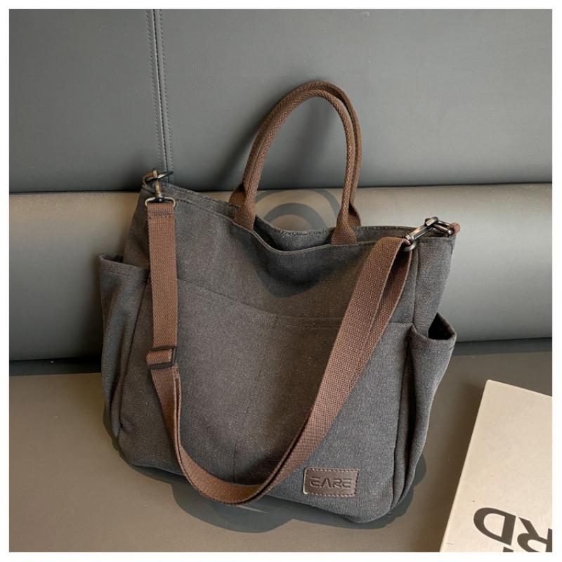 Retro Canvas Bag Women Tote Bag Student Computer Simple Handbag Thickened Crossbody Bag Commuter Zipper Handbag