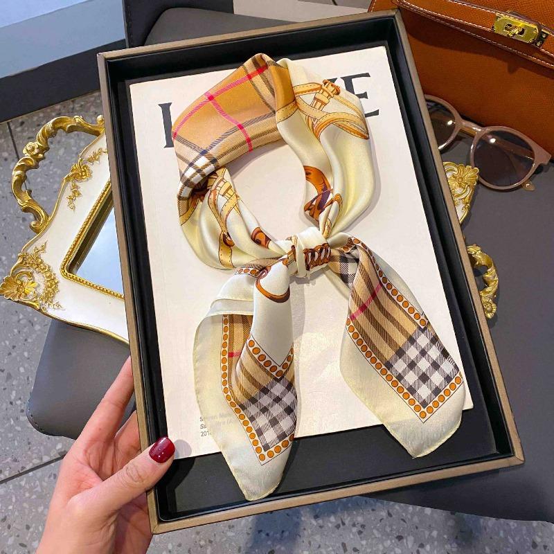 New Striped Silk Scarf Simulation Silk Small Square Scarf Simple Fashion Professional Scarf Silk Scarf Square Scarf High-end Matching