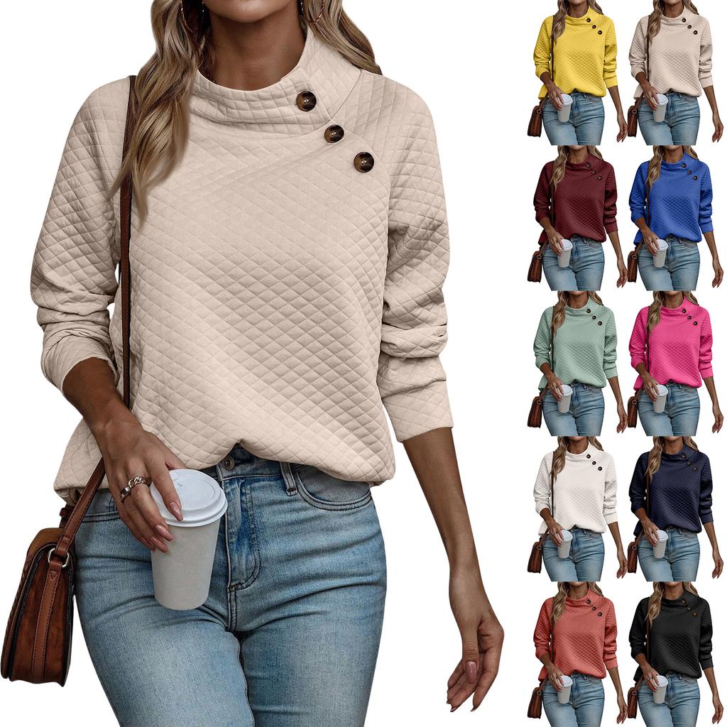 Women's Color High Neck Pullover Sweatshirt for Fall Winter