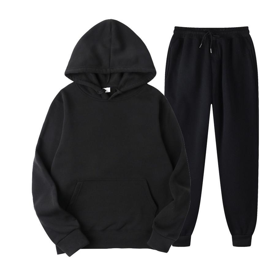 Men's Solid Color Sports Jacket & Trousers Set - Hoodie Included (Spring, Autumn, Winter)