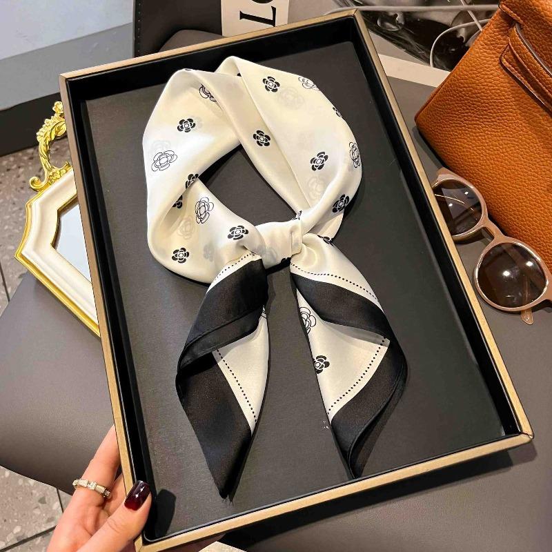 New Striped Silk Scarf Simulation Silk Small Square Scarf Simple Fashion Professional Scarf Silk Scarf Square Scarf High-end Matching