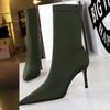 Womens European and American Style Fashion Simple Thin Heel High Heel Elastic Slim Pointed Short Boots