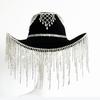 Fringed Rhinestones Wide Brims Hat for Girls Elegant Bridal Shower Party Cap Nightclub Dancing Hat Costume Headdress