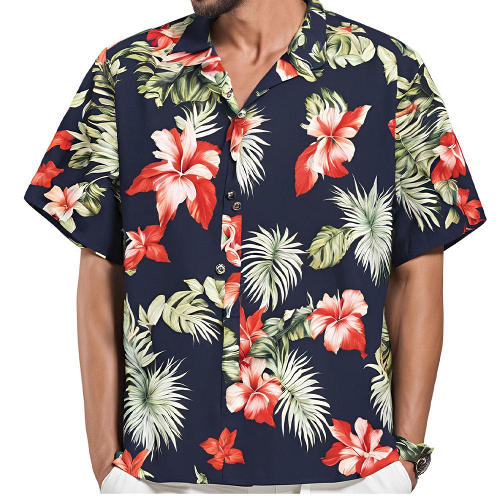 Chemise à manches courtes pour homme Imprimé floral botanique hawaïen Col revers Chemise boutonnée de bord de mer Haut Mode Décontractée Chemises