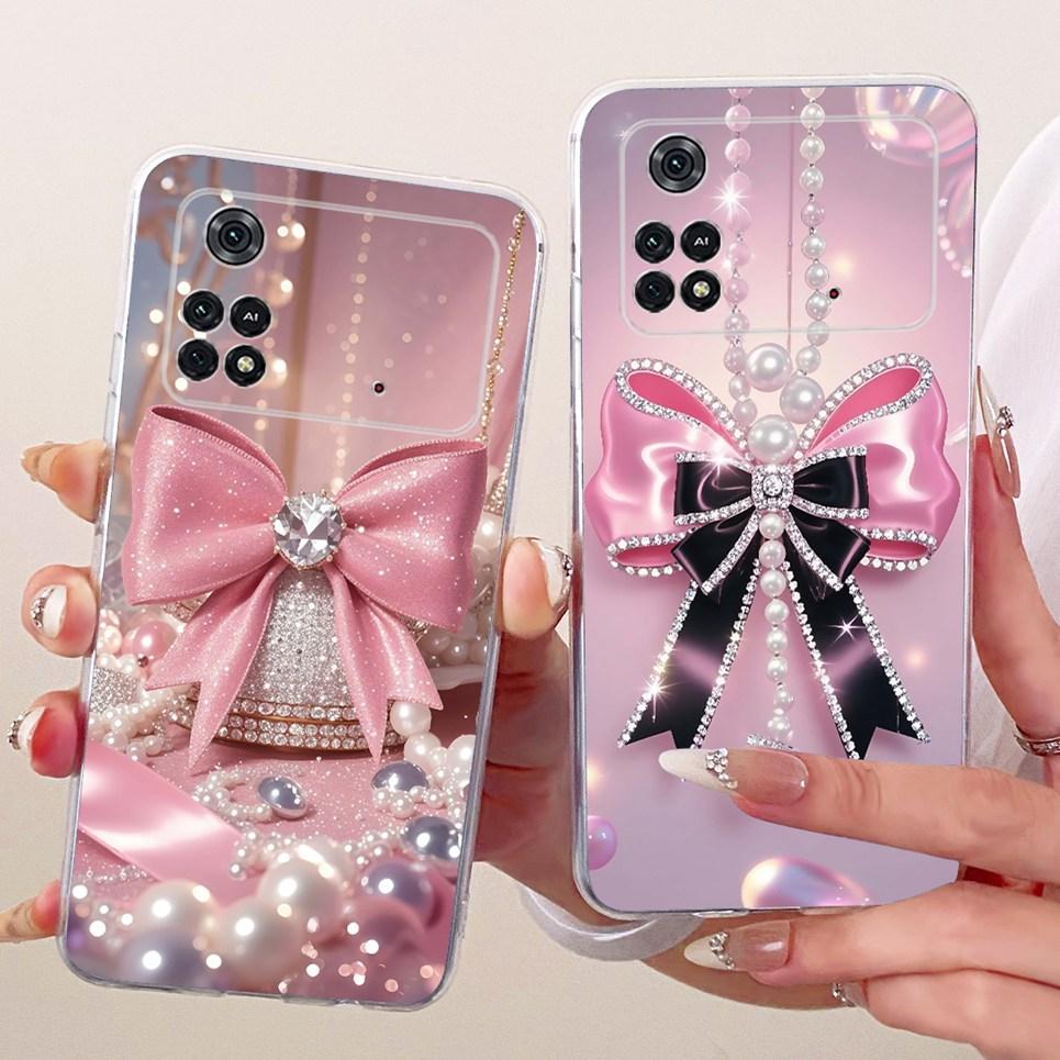 Luxus Blume Schmetterling Schleife Muster Hülle Für Xiaomi Poco M4 Pro 4G 5G Rückseite Klare Weiche Silikon Handyhülle Für PocoM4