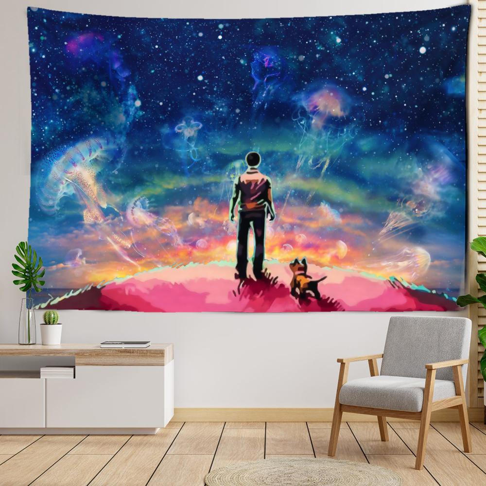 Cartoon Starry Sky Back Shadow Tapestry Wall Hanging Mysterious Art Hippie Tapiz Abstract Aesthetics Room Home Decor