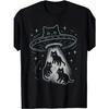 Fun Cat UFO Cute Cat Spaceship Alien Aesthetic T-shirt _ Men's Casual Playful Print, Round Neck, Suitable for All Seasons