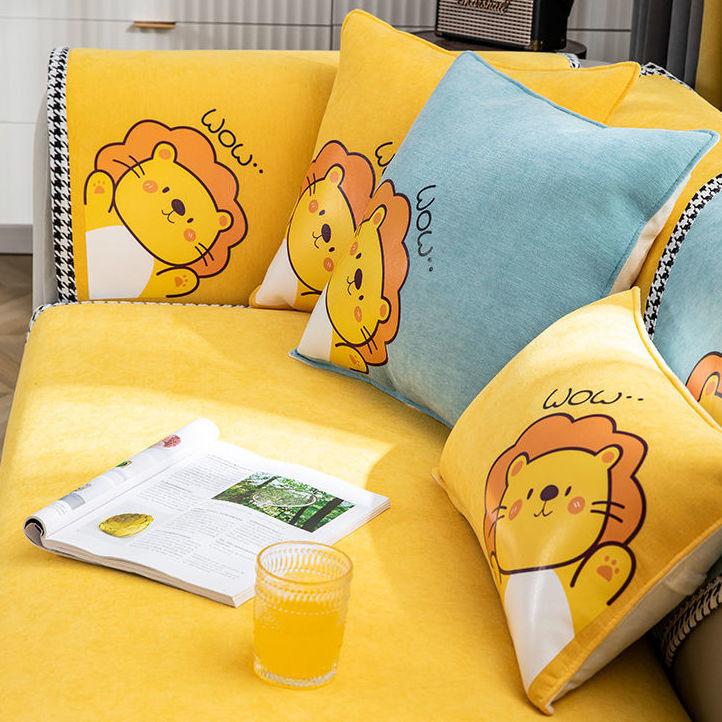 Chenille Small Lion Printing Sofa Towel Universal Sectional Anti-cat Scratch Sofa Cover Anti-slip Couch Cover for Living Room