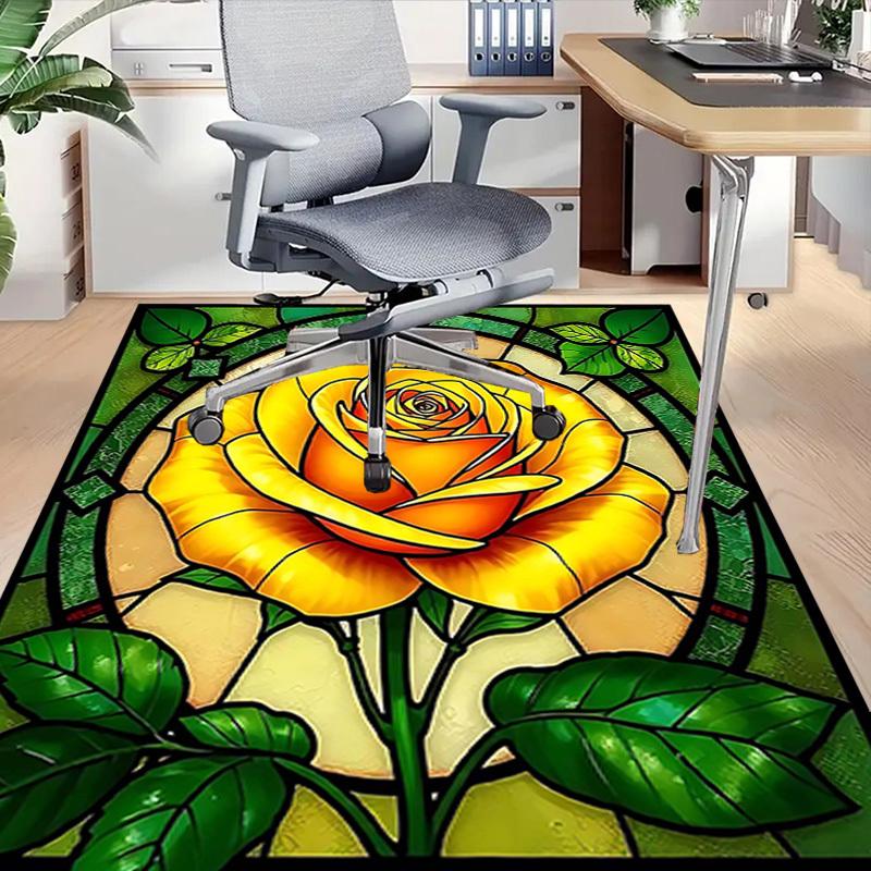 1PC Rose Stained Glass Non-Slip Floor carpet, suitable for Office, bedroomand playrooms. It can also be used as a sofa footrest cover-T86