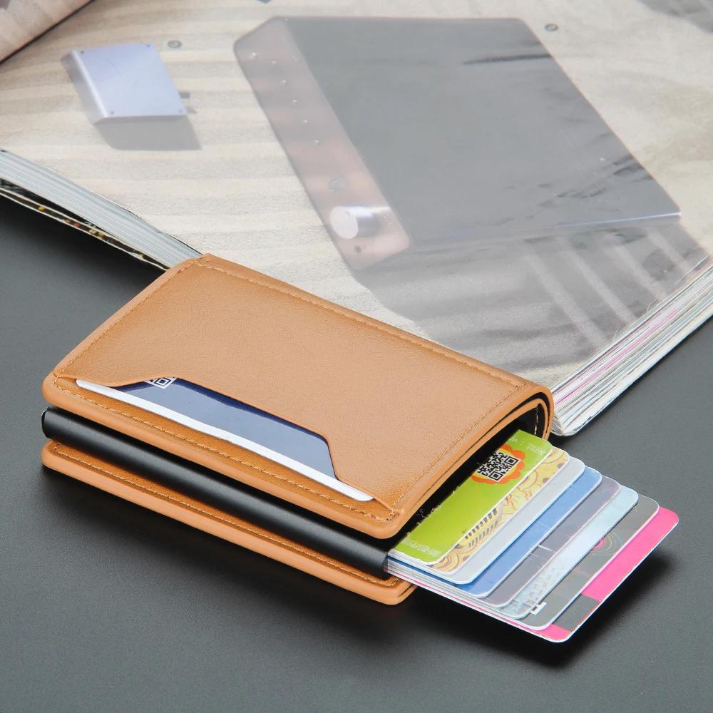 Kreditbankkartenhalter Geldbörse Herren Anti-RFID-Blockierung Geschütztes Kartenetui PU-Leder Schlanke Mini-Kartenabdeckung Kleine Geldbörsen