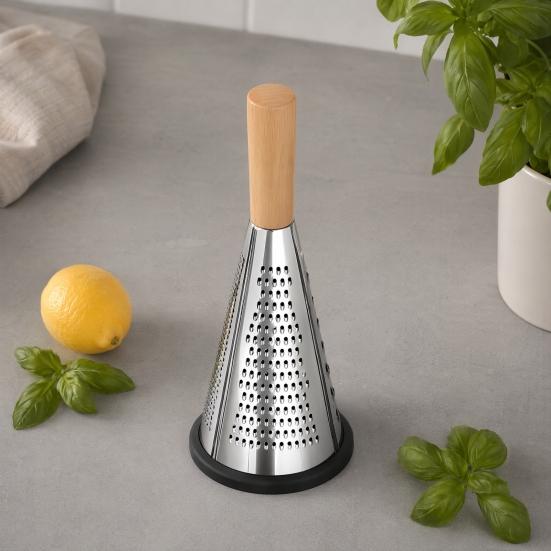 Vertical Cone Cheese Grater Steel Shredder for Food Grade Stainless Parmesan Wood Handle