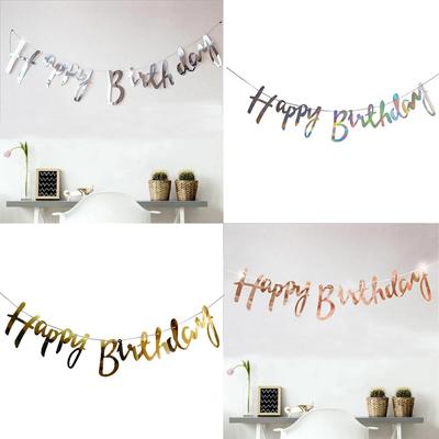Gold Silver HAPPY BIRTHDAY Letter Flag Banner Bunting Garland Birthday Party Baby Shower Decoration