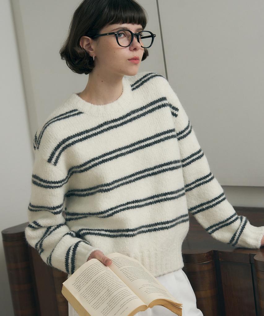 Deuloupisumeon Mellow Stripe Pullover Knit [Black]