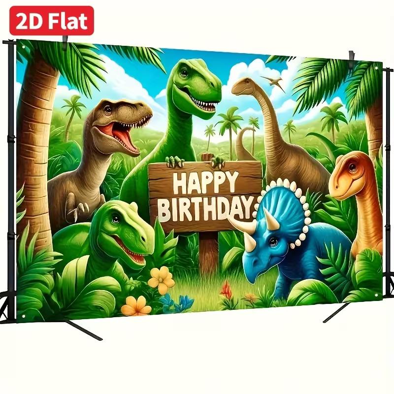 Hintergrund für Dinosaurier-Geburtstag in leuchtenden Farben, tropischer Palmenbaum-Dschungel-Party-Hintergrund für Geburtstags-Fotoshooting-Wanddekoration