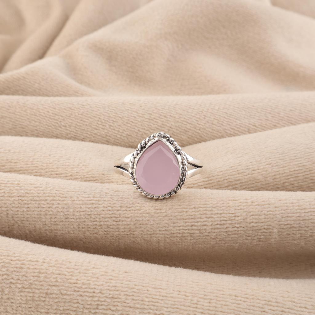 Natural Rose Chalcedony Gemstone 925 Stamped Silver Handcrafted Designer Ring Anniversary Gift RR-85-17