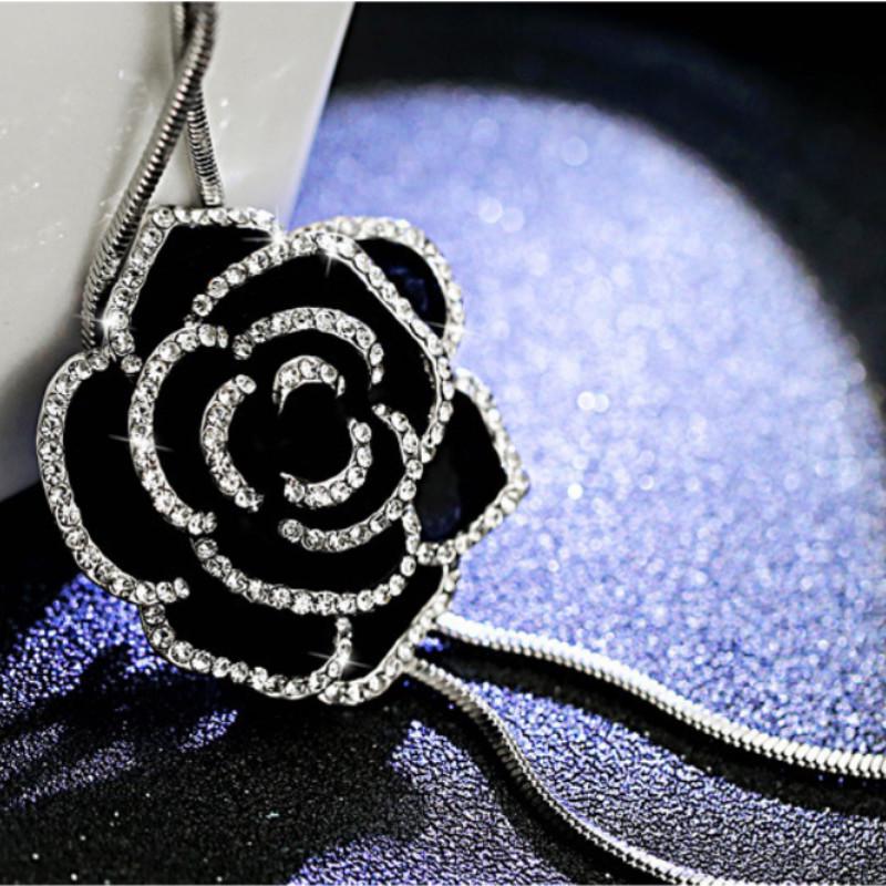 Black Flower Rose Choker Halsband och hängen för kvinnor Mode Långt halsband Kvinnlig Collier Femme
