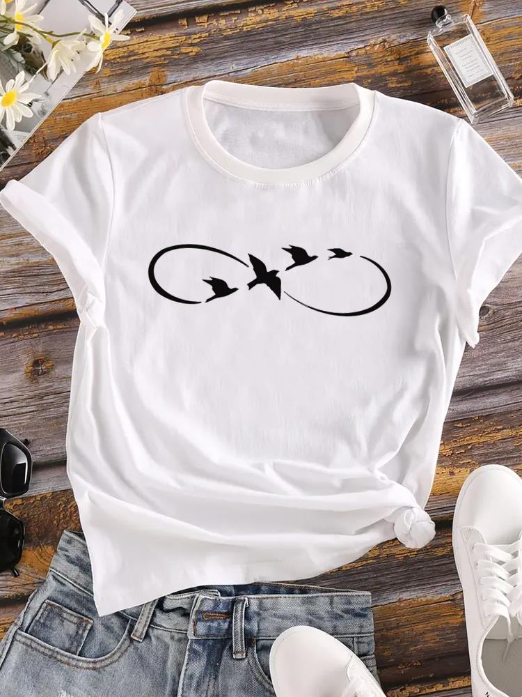 (Asian Size) Beach Trend Cartoon Women Tee Top Clothing Casual Flower Fashion Short Sleeve T Shirt Print Lady Female Graphic T-shirt