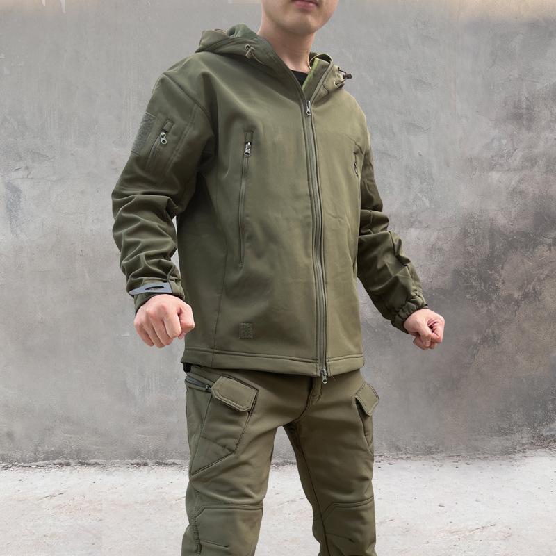 Outdoor Tactical Camouflage Shark Skin Trench Coat Waterproof Warm Soft Shell Suit Special Forces Men'S And Women'S Jacket Pants