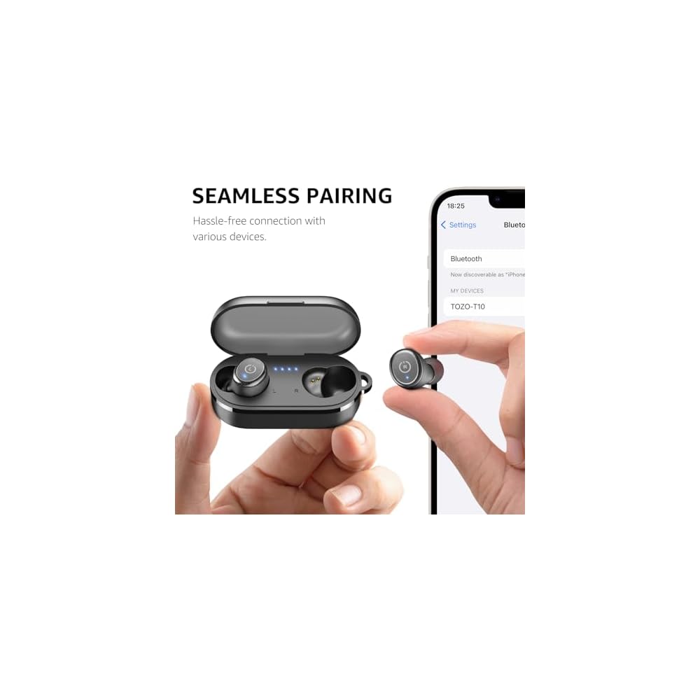 TOZO T10 Earphones Bluetooth Wireless Earphones Mid-Low Frequencies Warm Sound Quality Compact Lightweight Comfortable Built-in Microphone AI Noise Re