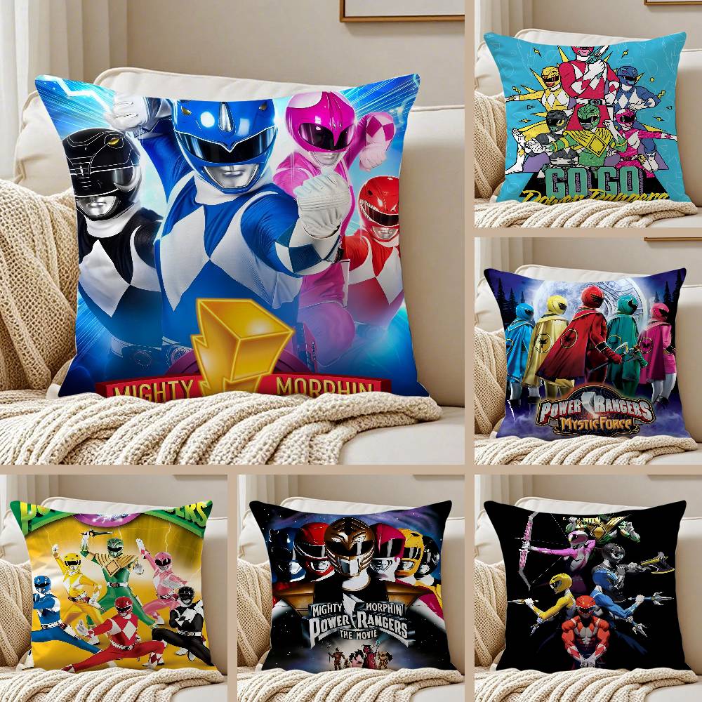 M-Mächtige M-Morphin Power Rangers Kissenbezug Milbenabweisender Kissenbezug Unsichtbarer Reißverschluss Seidiger Kurzplüsch Sofakissenbezug