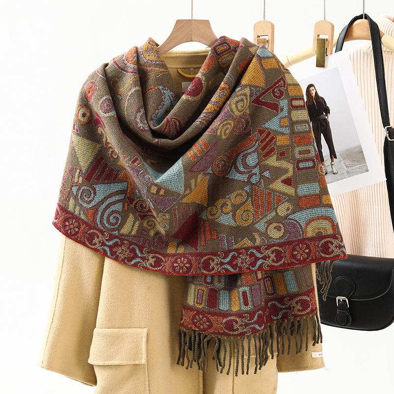 Imitationskaschmir Schal Stola Hochwertig und Vielseitig Neuer Jacquard Schal für Damen Winter Quaste Ethno-Stil Stola