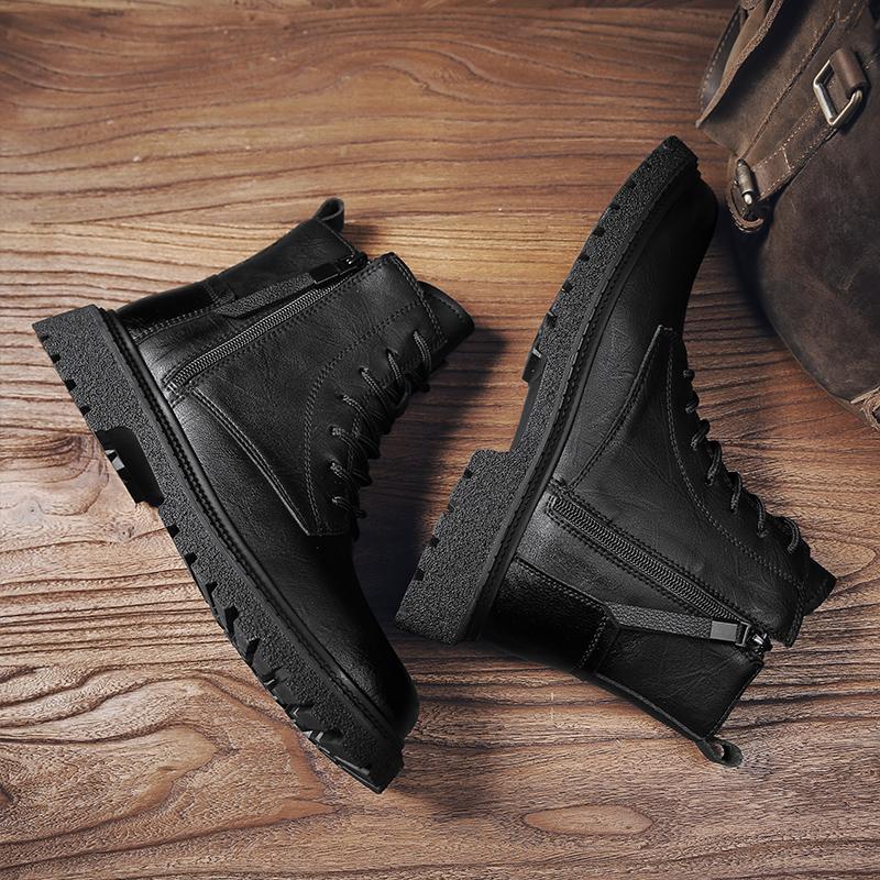 Genuine Leather Men Ankle Boots Black High Top Men Boots  Winter Warm Outdoor  Boot Punk Style Man Motorcycle Boots