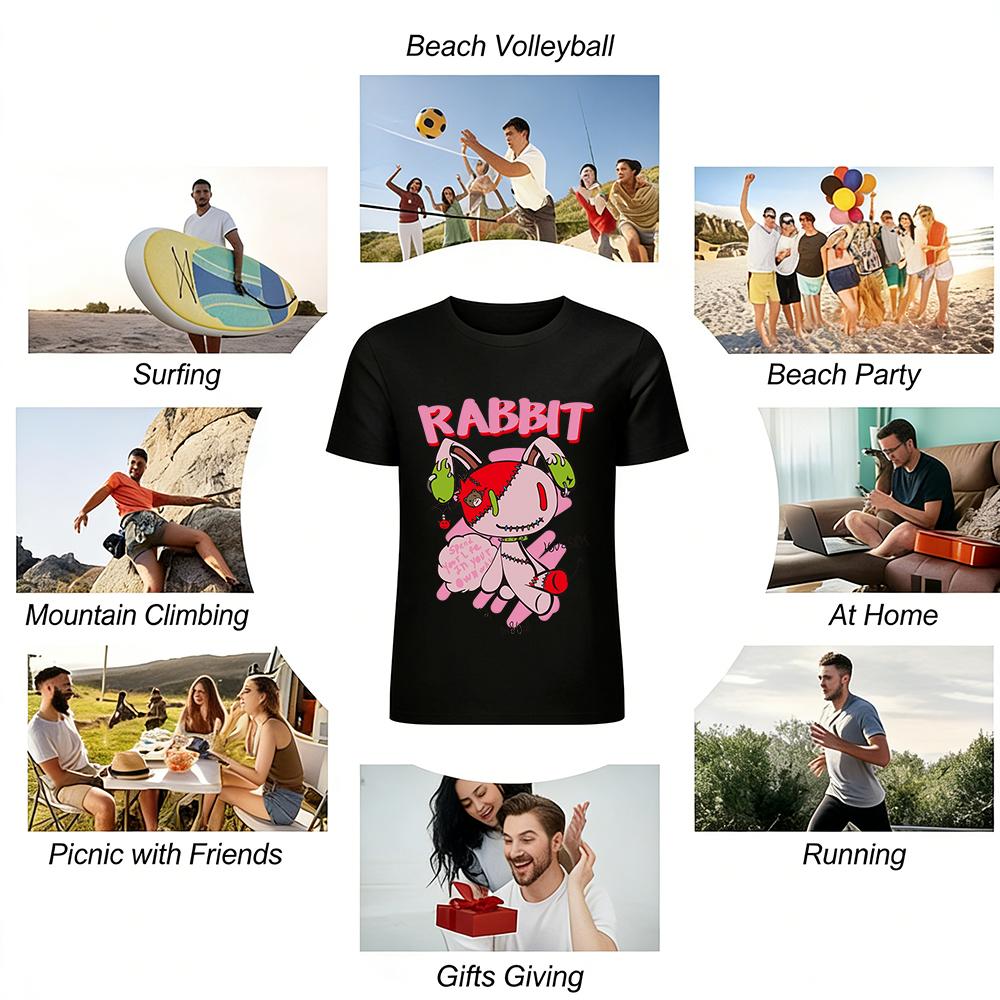 Y2K Style Lovesick Stitched Rabbit Print Top Subculture Trendy Loose T-Shirt For Men And Women Pure cotton T-shirt