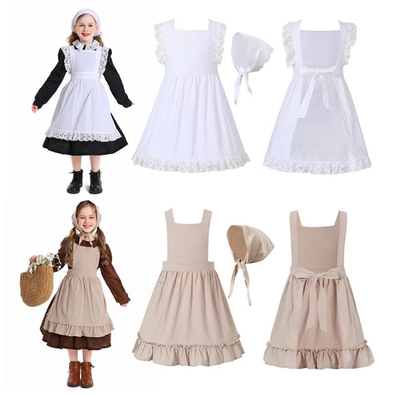 Ruffled Maid Apron with Headdress, Kitchen Cooking Baking Cleaning Apron, French Maid Costume Apron and Headscarf Set