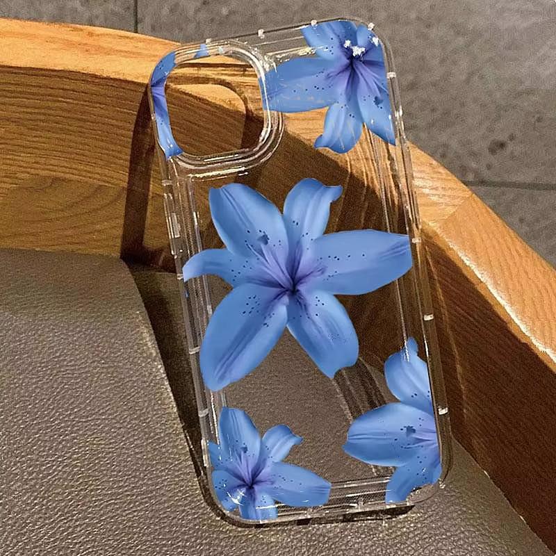 Elegant Blue Lily Pattern TPU Phone Case For iPhone 16 14 Pro Max 13 12 11 Pro Max 14 15 Plus XS XR X 16E 7 8 Plus Back Cover