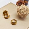European & American Cross-border 18K Gold Plated Hammered Geometric Stainless Steel Ring with Recessed Speckled Design