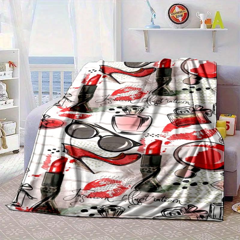 Colorful Lipstick Collection Blanket Flannel Blanket for Bed, Sofa, Camping, Hiking, Picnic Essentials, Gift for Family Fan Gifts