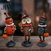 Hand Carved Style Decorations Wooden Halloween Resin Figurines, Pumpkin Scarecrow Wizard Owl Black Cat Indoor Party Supplies Statue, Rustic