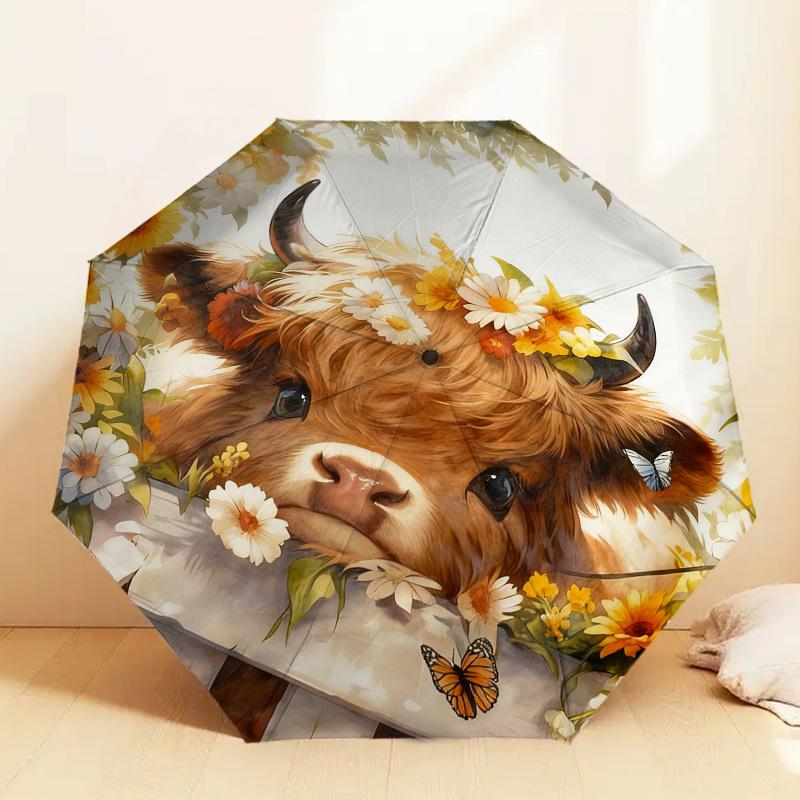 1pc Floral_Bull Pattern Umbrella Design Automatic Opening and Closing Umbrella, High-quality Travel Umbrella, c1128130