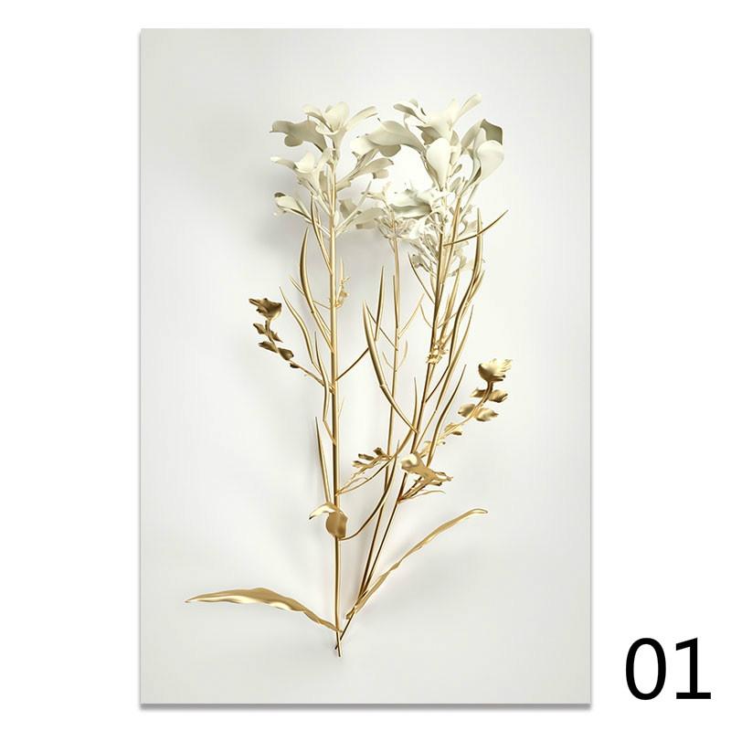 Golden Flower Abstract Plant Wall Poster Nordic Canvas Print Painting Modern Popular Art Decoration Picture Living Room Decor
