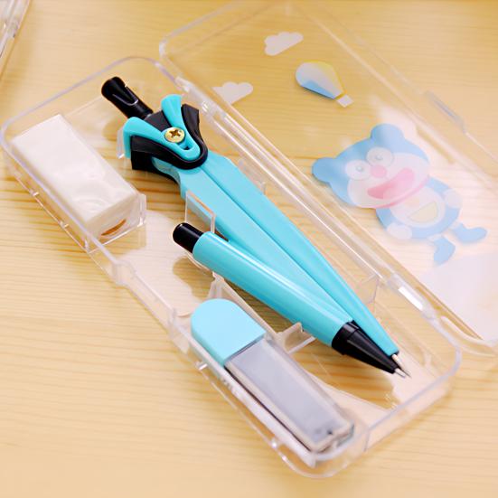Students Compass Set with Lead Eraser Storage Box Math Learning Drawing Compass Geometry Tool Classroom School Office Supplies