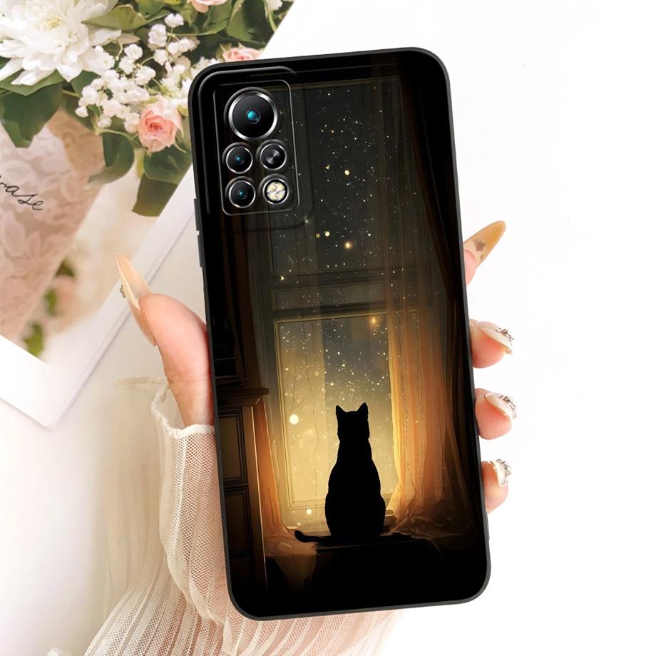 Fashion Painting Phone Case For Infinix Note 11 11s 11 Pro X697 X663 X698 Funda Soft Matte Silicone Bow Pattern Cartoon Cat Capa