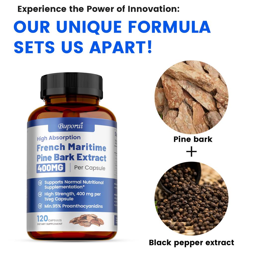 Pine Bark Extract, 400 Mg Per Vegetarian Capsule, Contains Piperine Extract, non-GMO, Vegan.