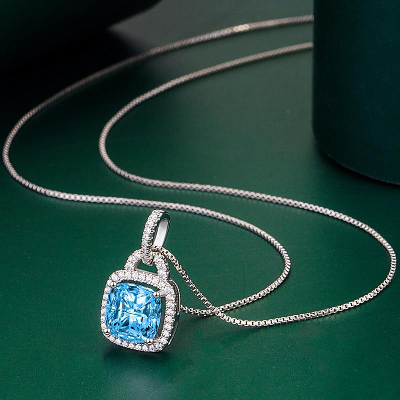 BELLA BOX Square Zircon Pendant Necklace Multiple Colour Fashion Wedding Engagement Jewelry