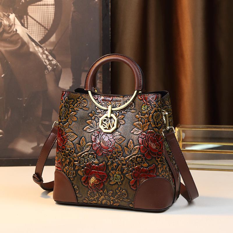 Women Tote Handbag Armpit Bucket Bag Fashion Middle-aged Mother Large-capacity Bag Retro Ink Painting Crossbody Shoulder Messenger Bag