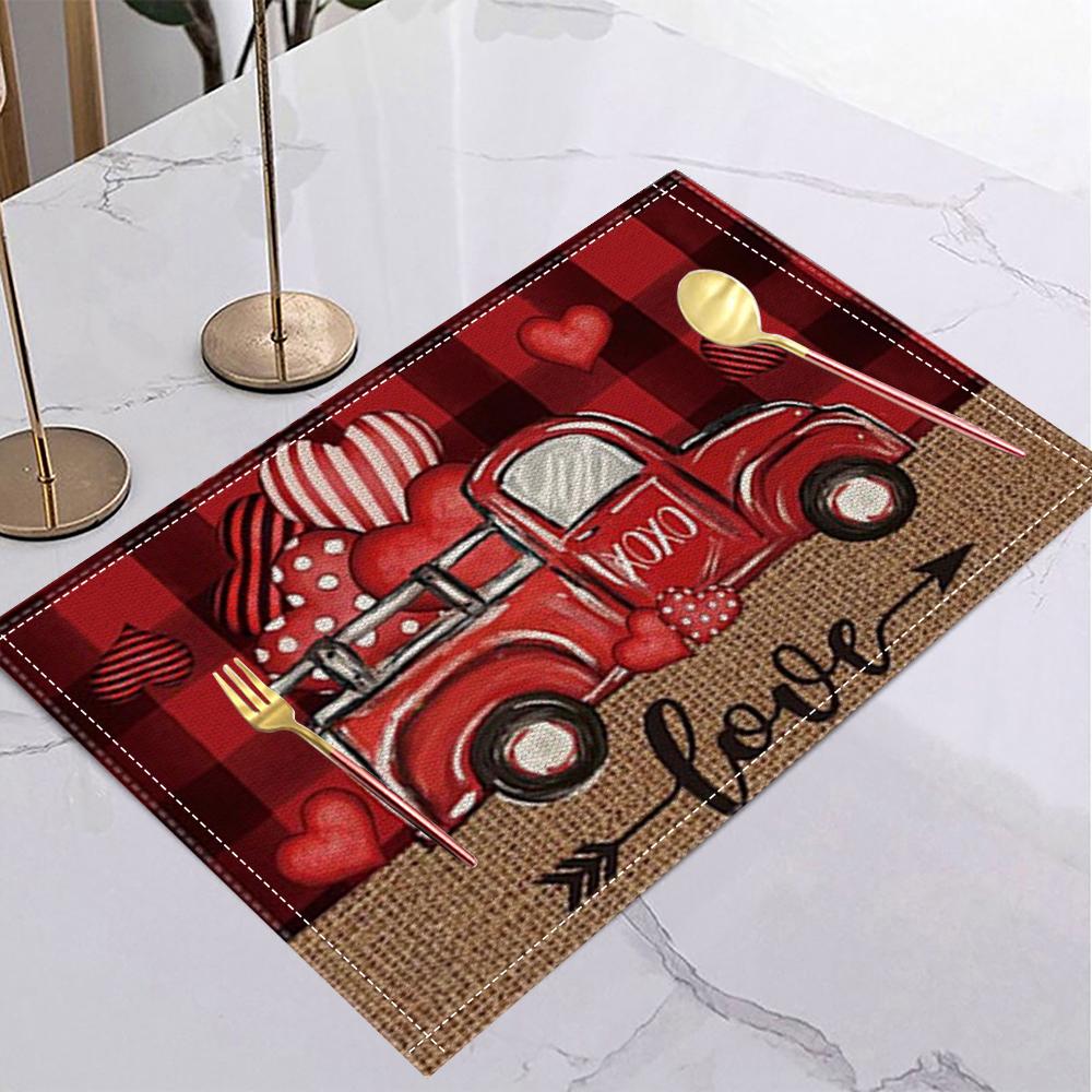 Valentijnsdag Hart Tafelmat Cartoon Dwerg Roos Romantische Placemat voor Romantische Date Liefdesfeest Valentijnsdiner Huisdecoratie