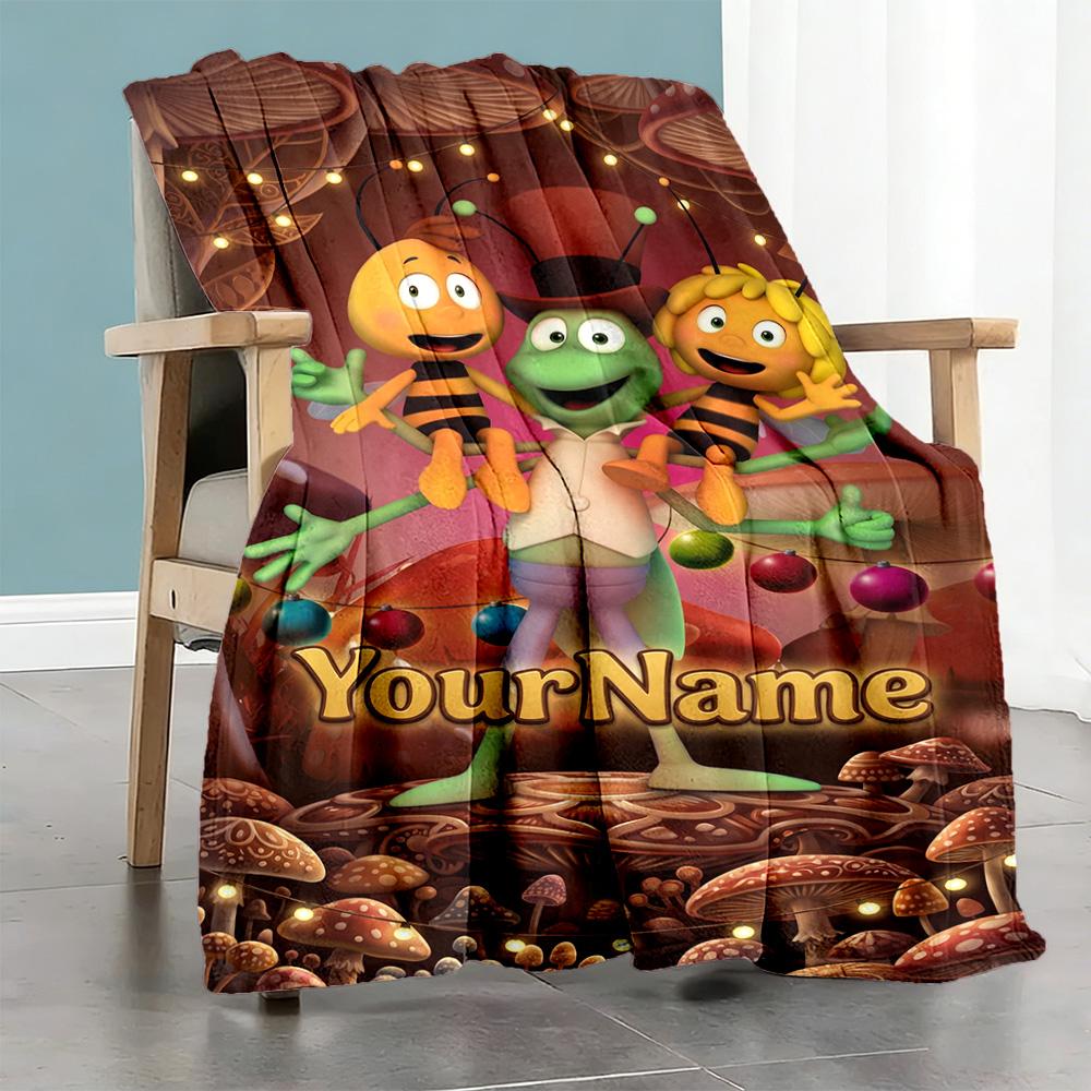 Biene Maja Personalized Text Blanket Multi-purpose Customizable Blanket Soft Warm Cozy Perfect for Home Decor Chair Livingroom Picnics