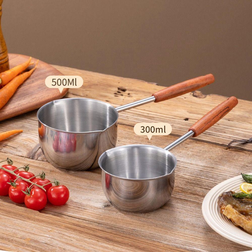 Wooden Handle Milk Pan Stainless Steel Oil Splashing Gadget for Preventing Hot Oil From Scorching