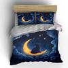Cat On Moon with Shooting Stars Bedding Duvet Cover Set  (1*Duvet Cover 2*Pillowcases, Without Duvet Insert)
