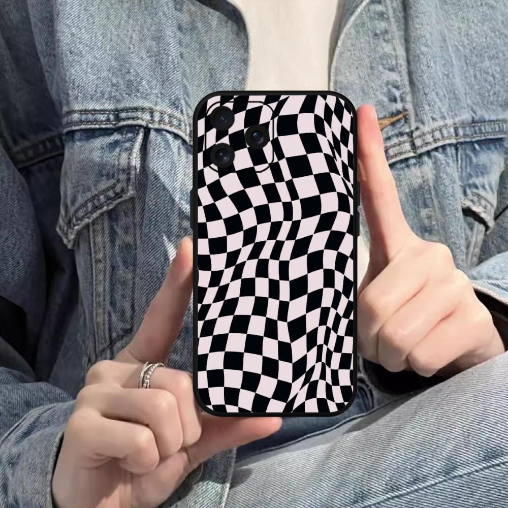 Verrückte karierte Handyhülle für Samsung S20 S21 S22 S23 S24 Note 20 4G 5G Plus Ultra Schwarz Weiche Schale