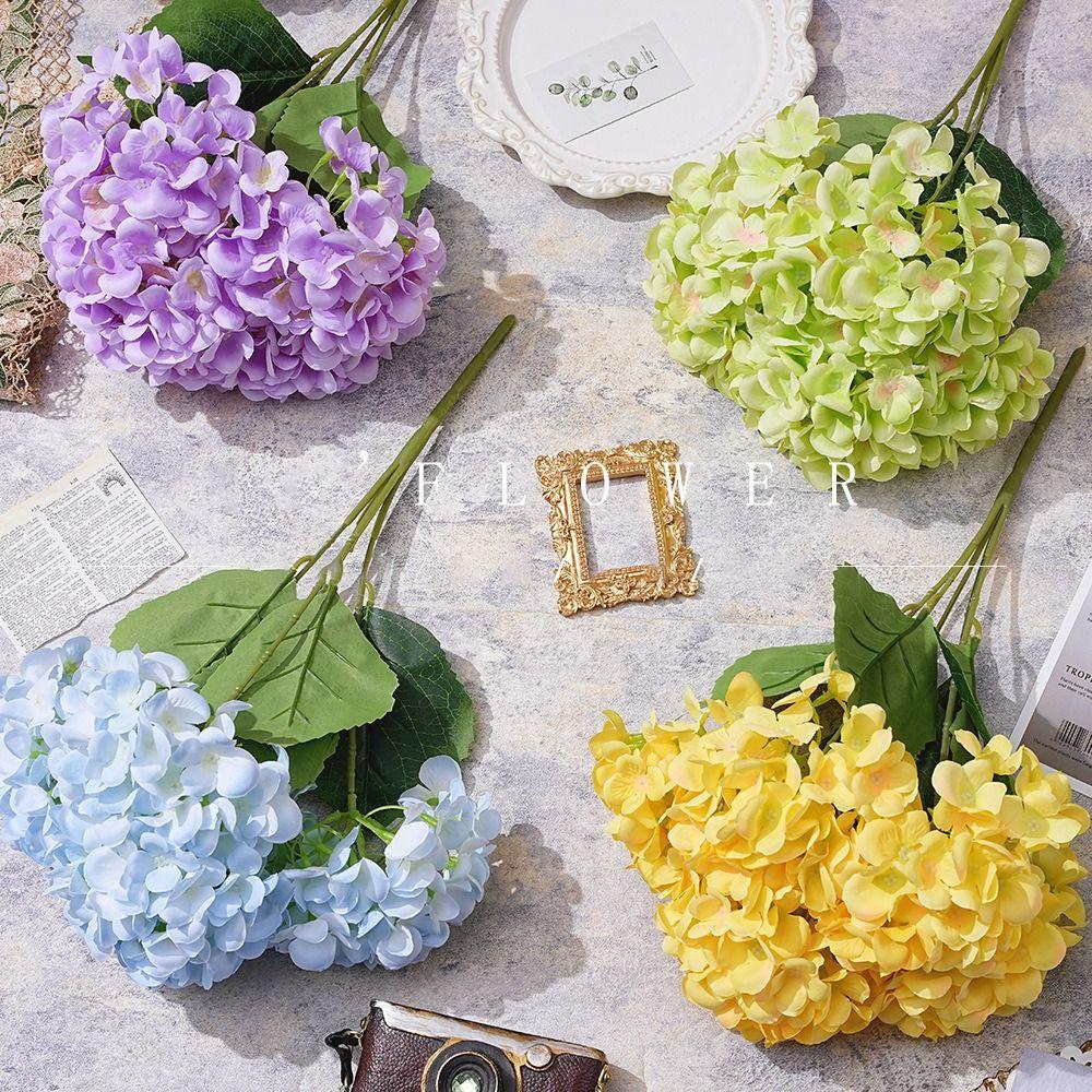 5 Heads Artificial Hydrangea Silk Simulated Decorative Fake Flowers Home Decor Wedding Floral Arrangement Wedding Bridal Bouquet
