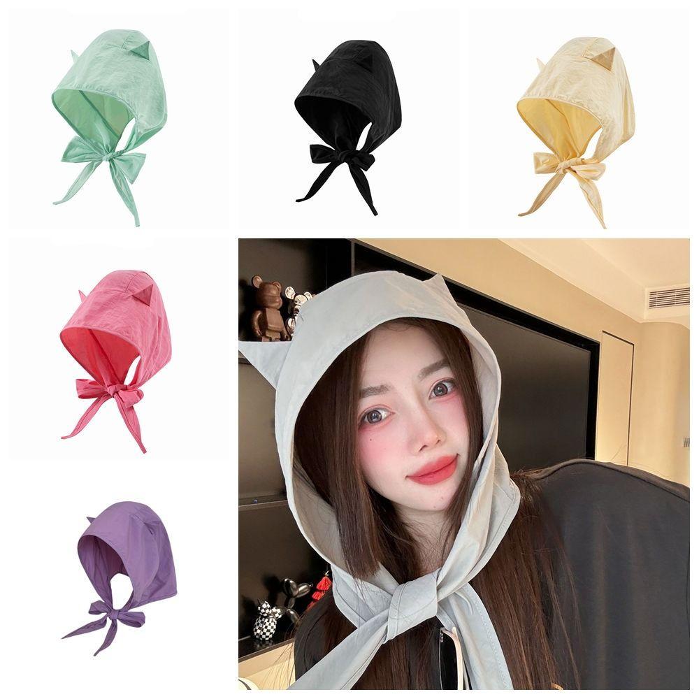 Korean Style Little Devil Horn Headscarf Quick-drying Beanie Cap Versatile Strap Hat  Sports